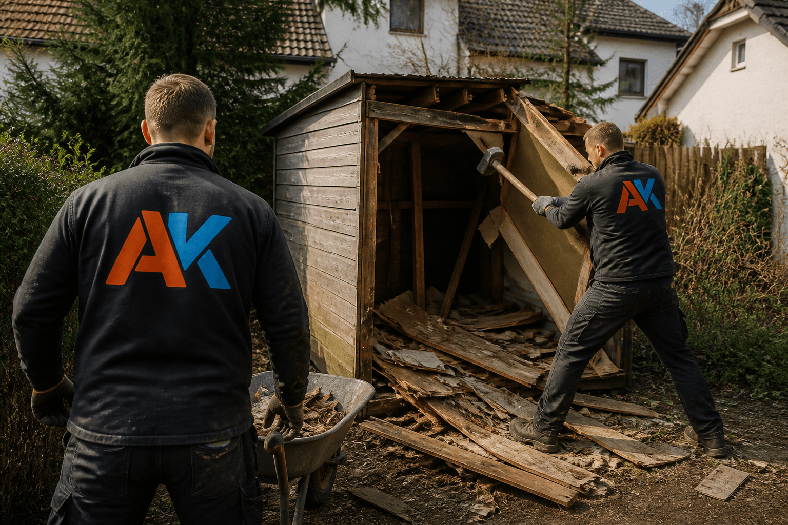 Gartenhaus abreißen – typischer Einsatz (Symbolbild)