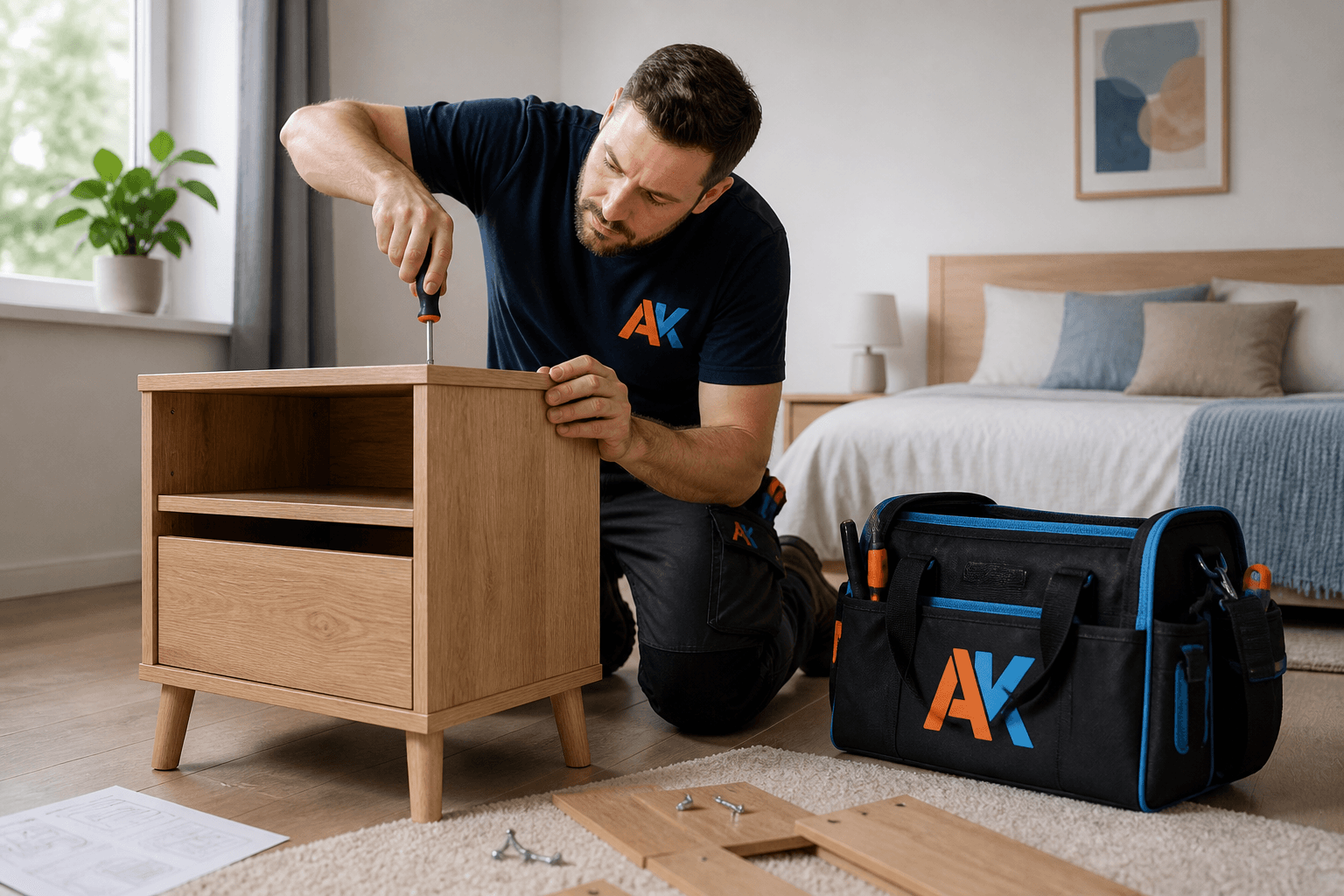Nachtschrank montieren – typischer Einsatz (Symbolbild)